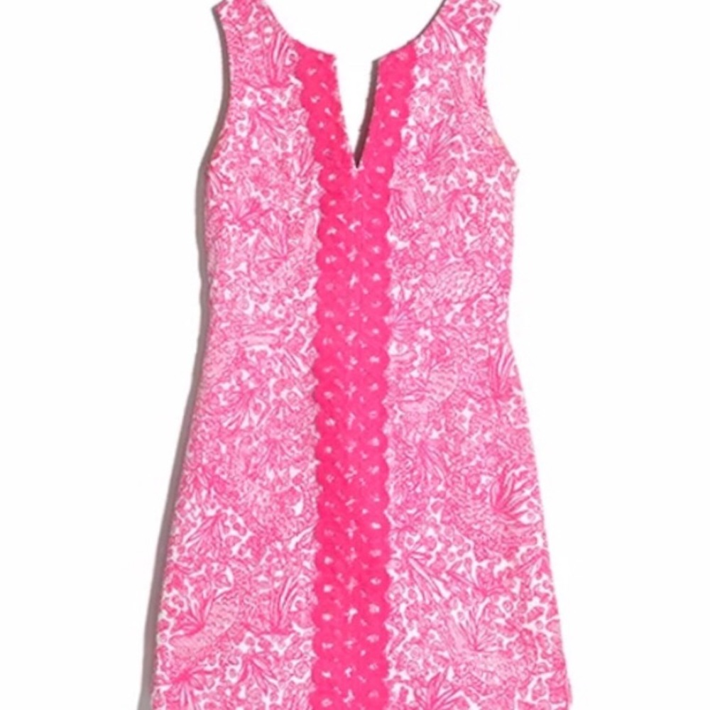 Lilly Pulitzer Pink Embroidered Dress See Ya Later Hot Pink Sheath Dress Sz 2